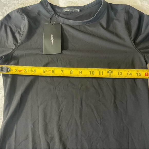 ZARA Women's Basic Poly Blend Black 3/4 Sleeve Crew Neck Dress Size Large - Picture 7 of 9